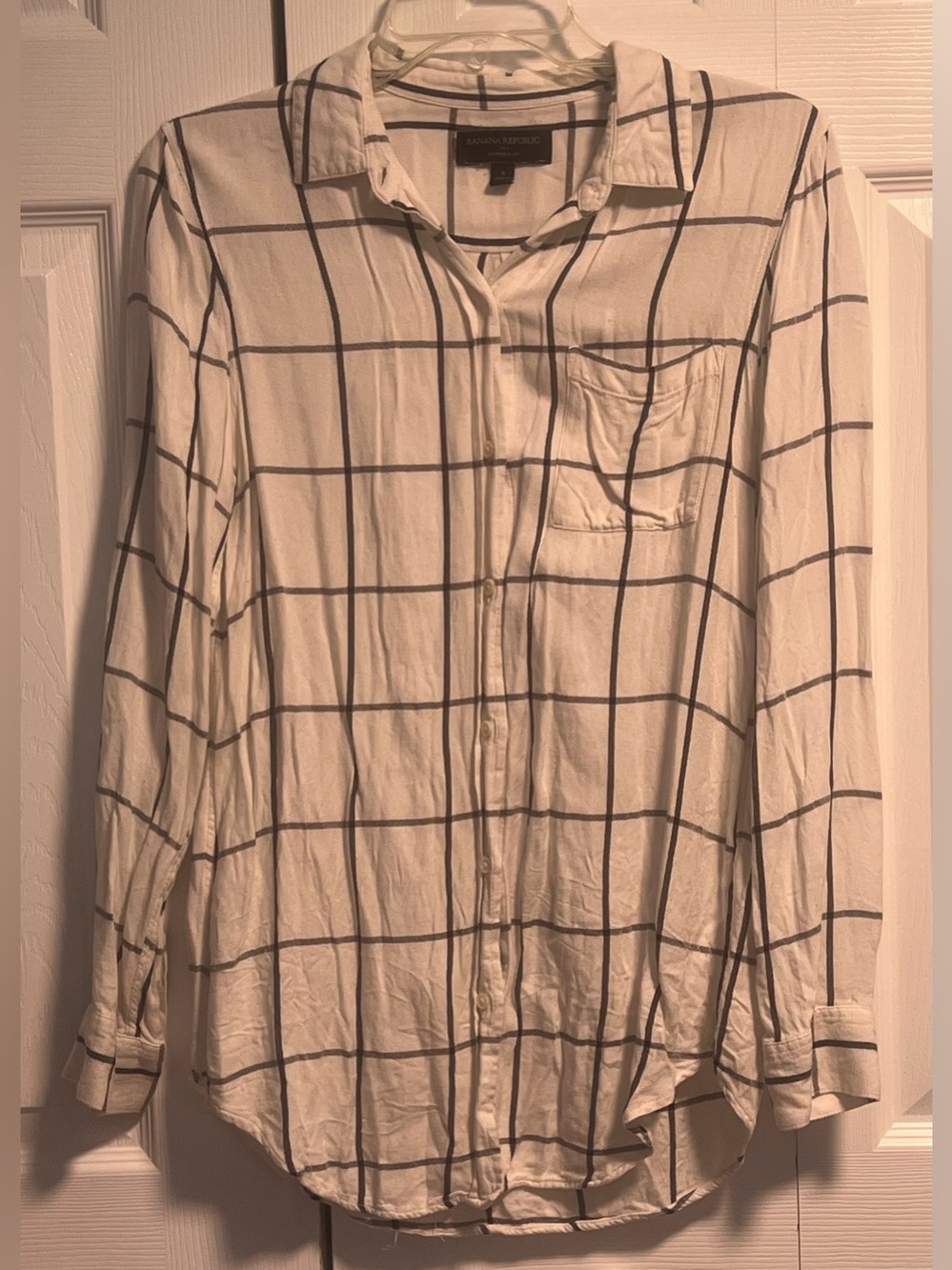 Banana Republic Factory Boyfriend Fit in Black and White Windowpane Grid Pattern